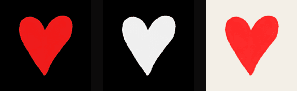 The same painted charm three ways: on black, as an alpha mask made from its brightness, and composited on color