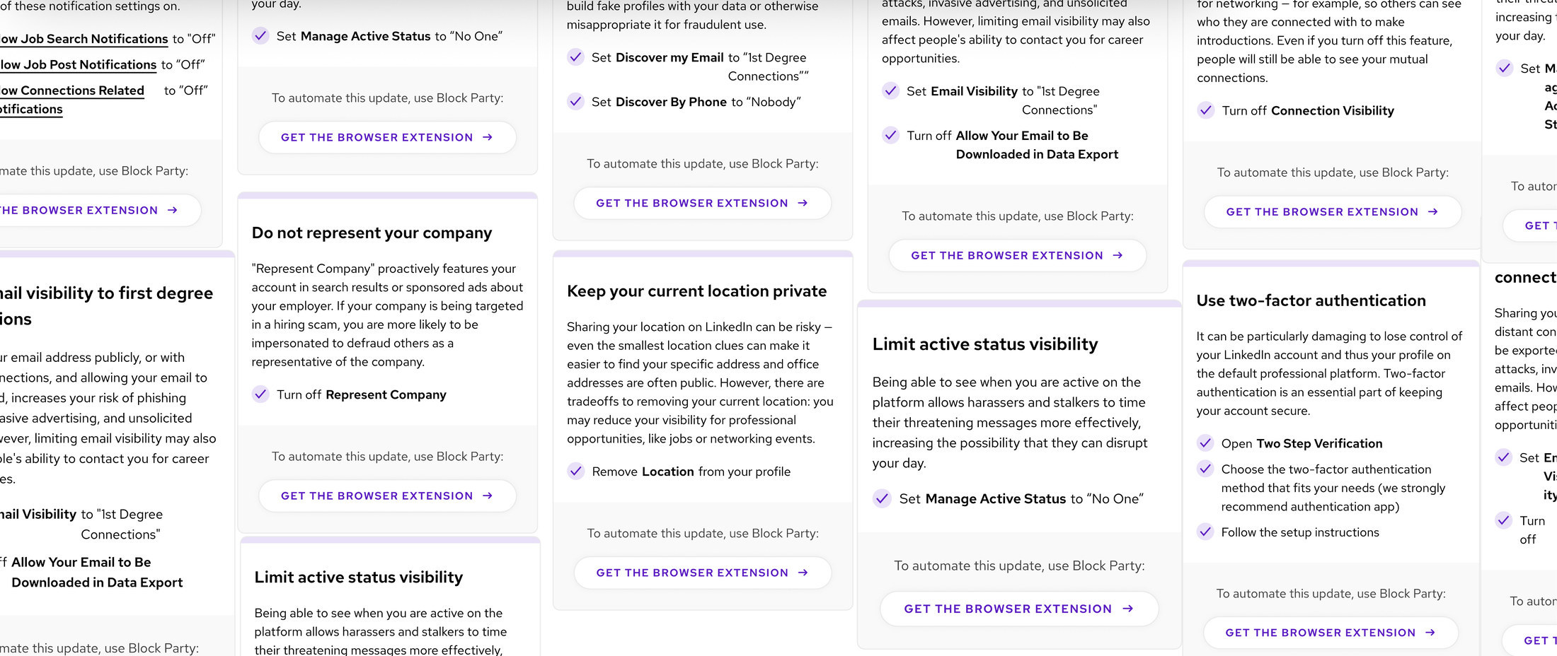 A dense grid of recommendation cards from the LinkedIn playbook