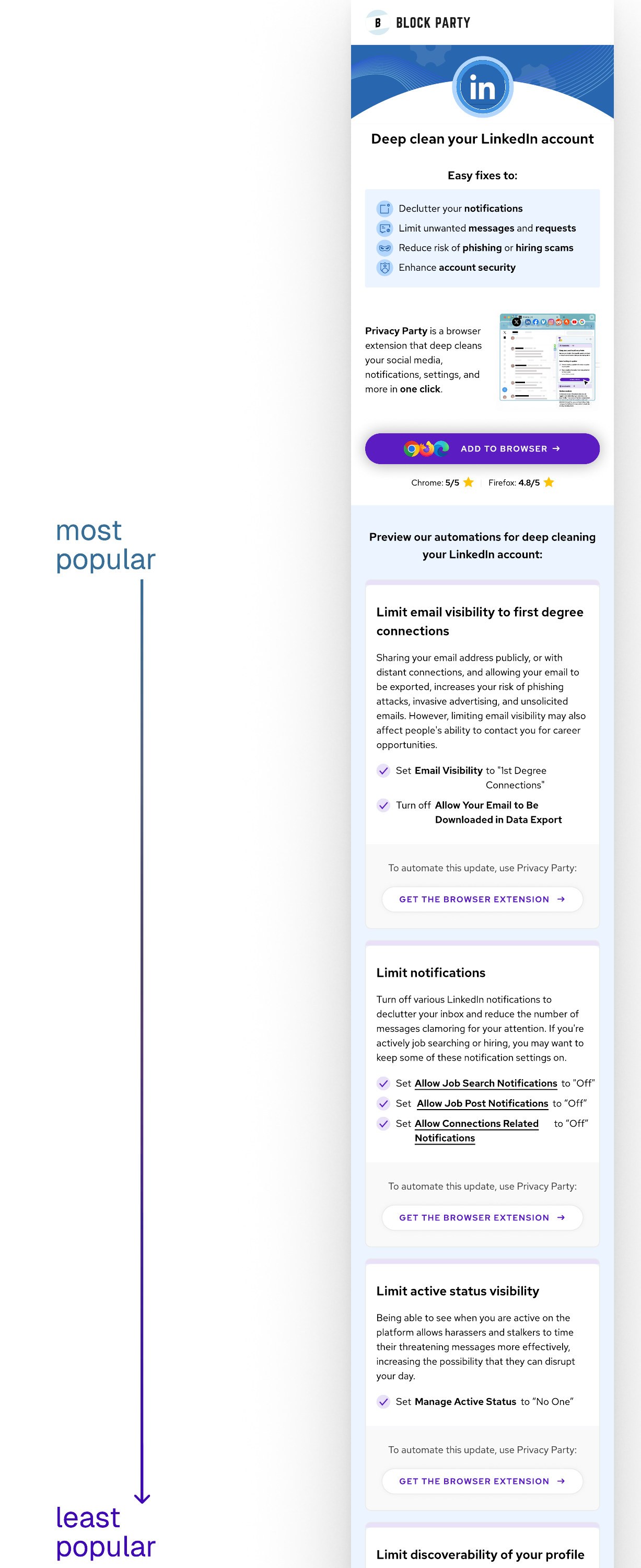 The LinkedIn playbook with cards ordered most popular to least popular