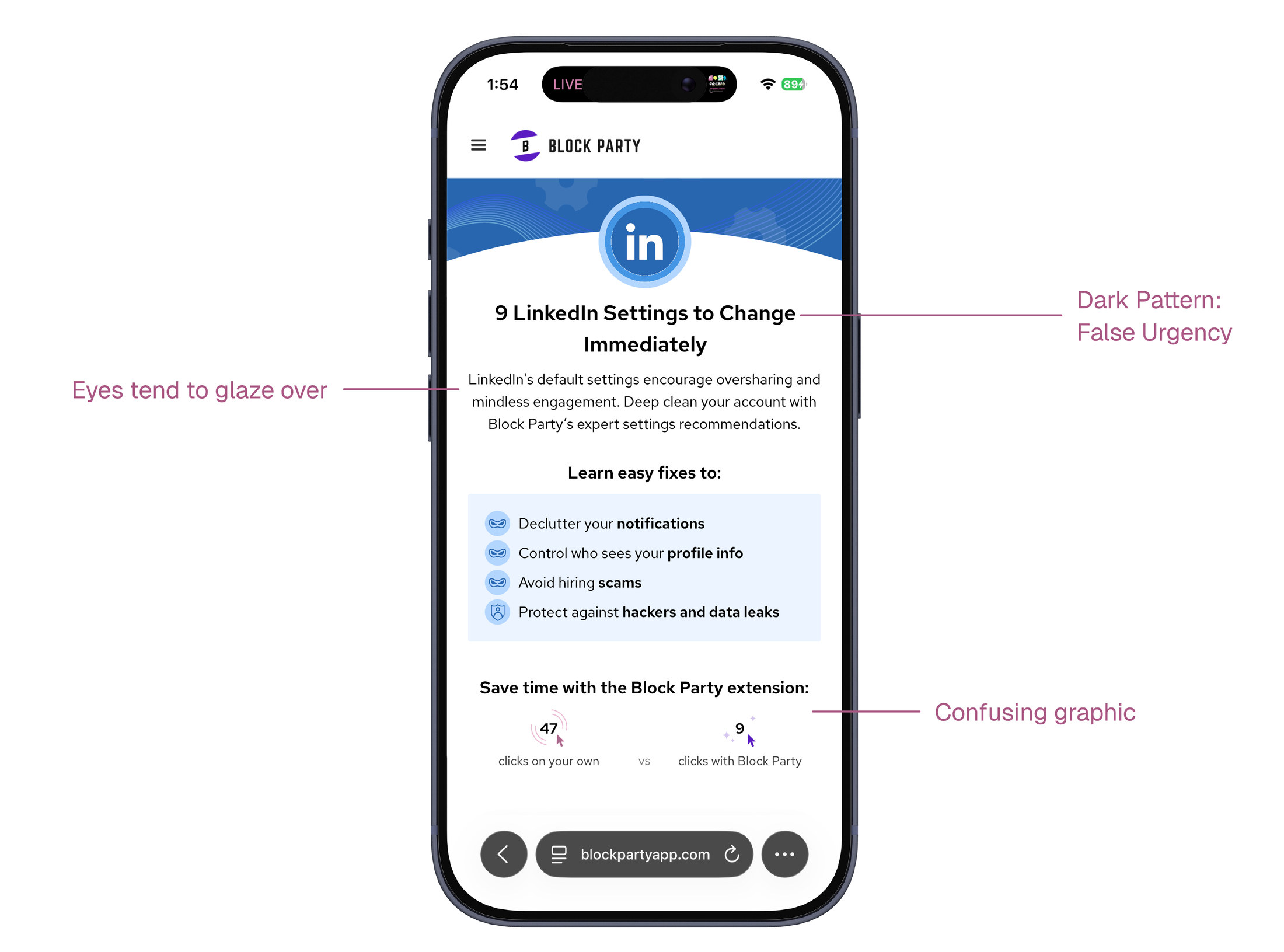 The tested prototype annotated with three trust problems